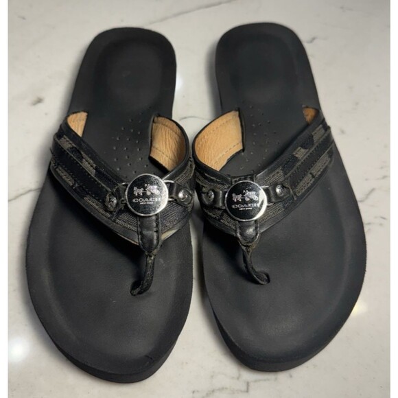 Coach Signature Jasmine Leather Flip Flop Thong Sandal Brown Size 7.5 Women - Picture 1 of 5